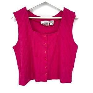 Vintage Denim Republic‎ Pink Ribbed Button-Up Square Neck Tank Y2K XL (fits M/L)
